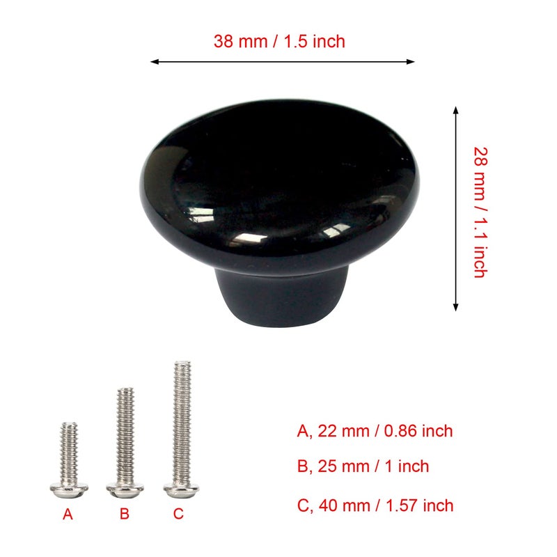 HUAMULAN 15PCS Black Glossy Ceramic Knobs Round Cabinet Dresser Pulls Door Handles Cupboard Wardrobe Drawer, Dia. 1.5 inch 38mm - Image 2